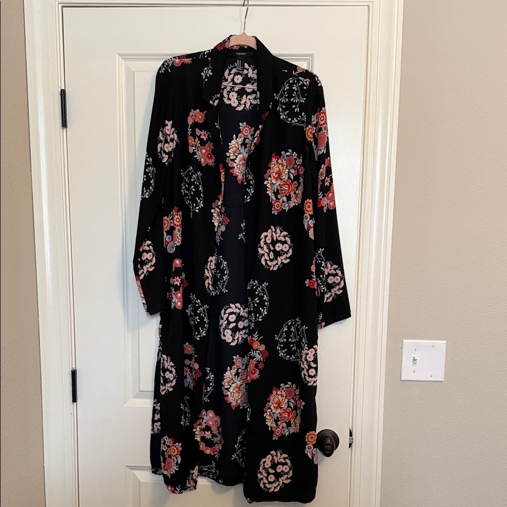 Black Floral Longline Kimono / Duster